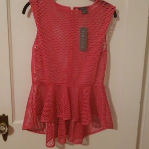 Gracia Pink Fishnet Hi Low Peplum Shirt - Size L